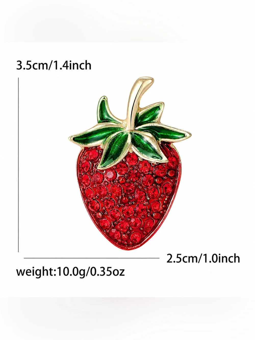 Red Strawberry Brooch Pin – Rhinestone Crystal Fruit Gold Tone Statement Jewelry